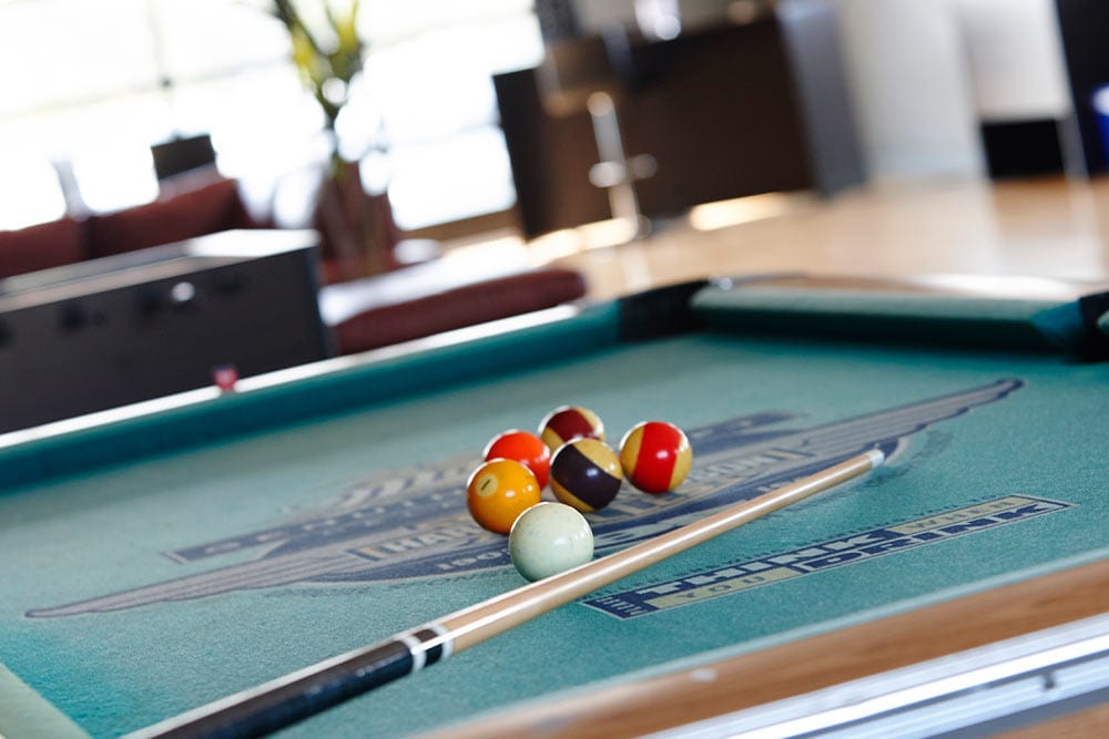 pool table at the boater’s lounge in crate marina belleville