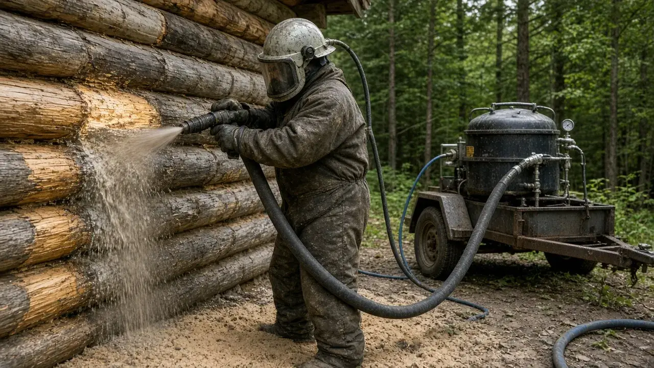 Belleville Blasting Co. operator dustless blasting a surface.